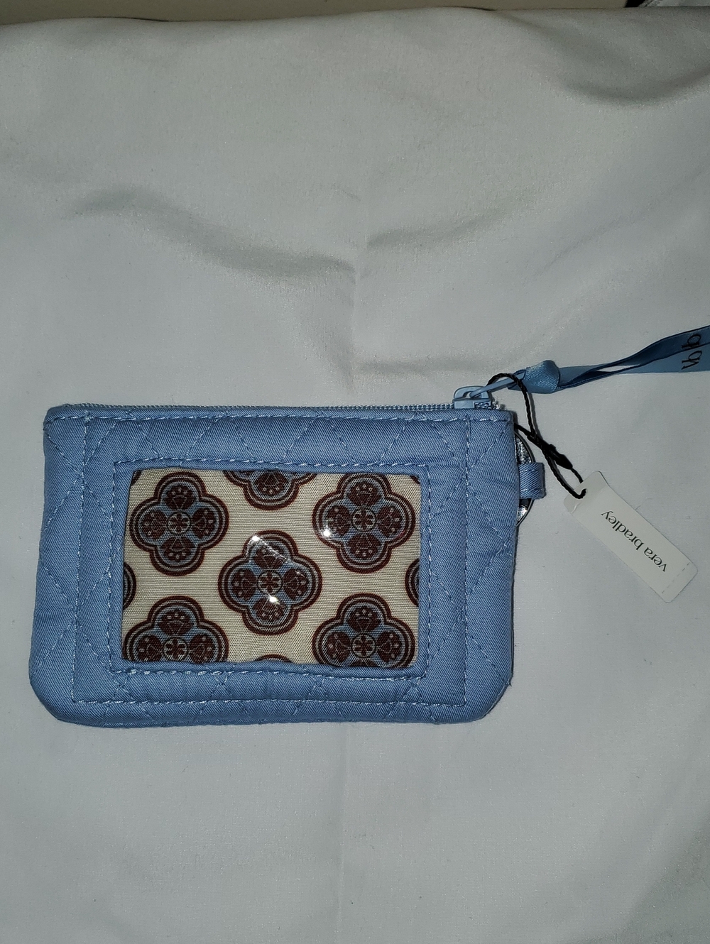 Vera Bradley Quilted Light Blue ID/Card Holder with Patterned Window